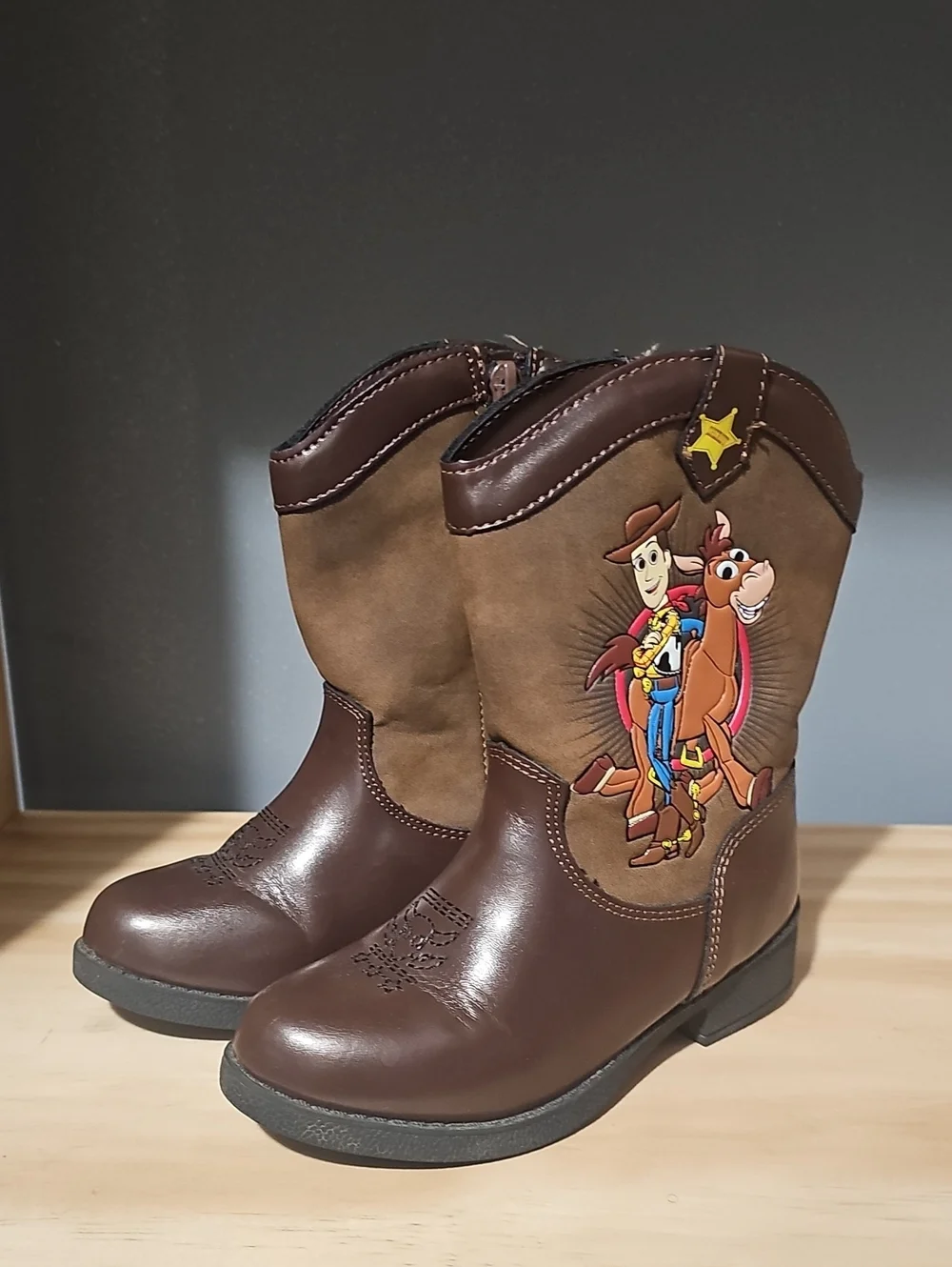 Kids Brown Cowboy Boots with Toy Horse Graphic